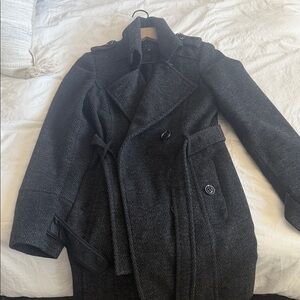 giacca Charcoal Herringbone Wool Trench Coat